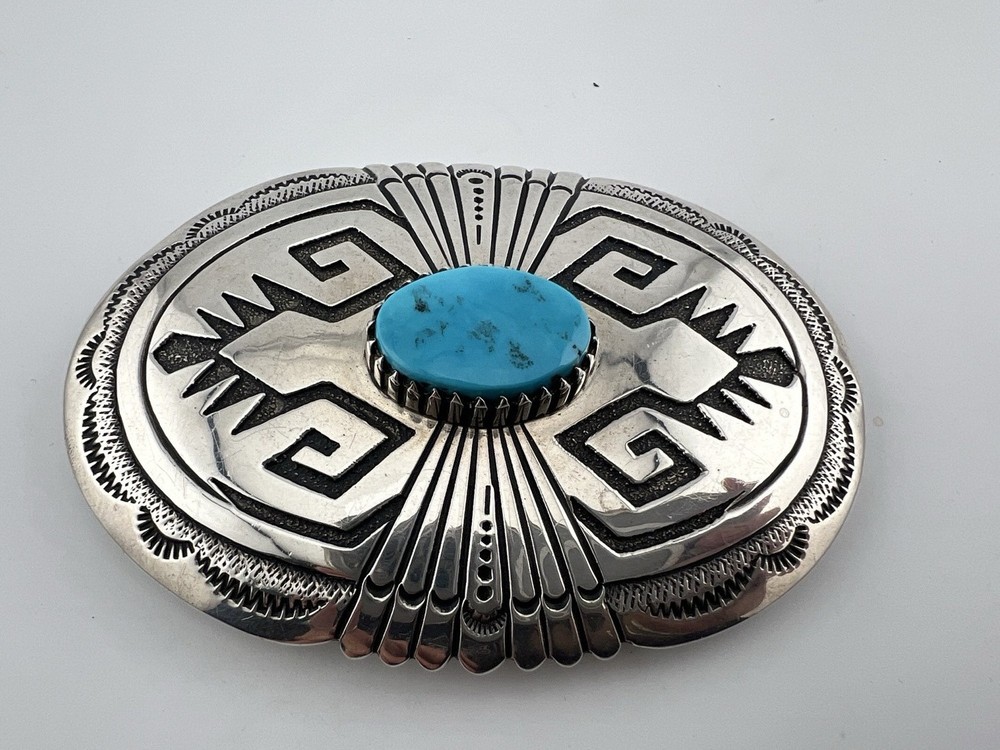 Vintage Navajo Sterling Silver Buckle Turquoise by Tommy Singer