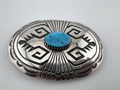 Vintage Navajo Sterling Silver Buckle Turquoise by Tommy Singer