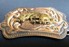 VTG Bowing Horse End Of Trail Copper Tone W Gold Horse Belt Buckle Men&rsquo;s Ornate