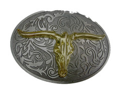 Longhorn Cow Bull Head Steer Skull Silver Gold Color Western Cowboy Belt Buckle