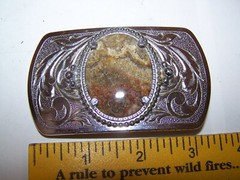 Vintage Belt Buckle Natural Polished Stone Center Quality Piece!