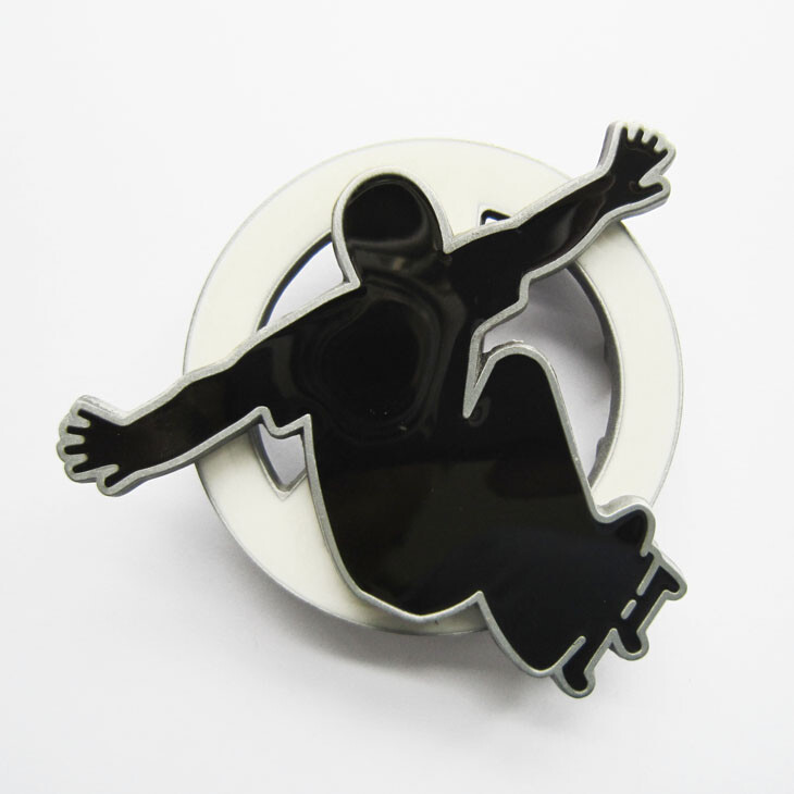Skateboard Skateboarding Black/White Enamel Metal Spinning Belt Buckle