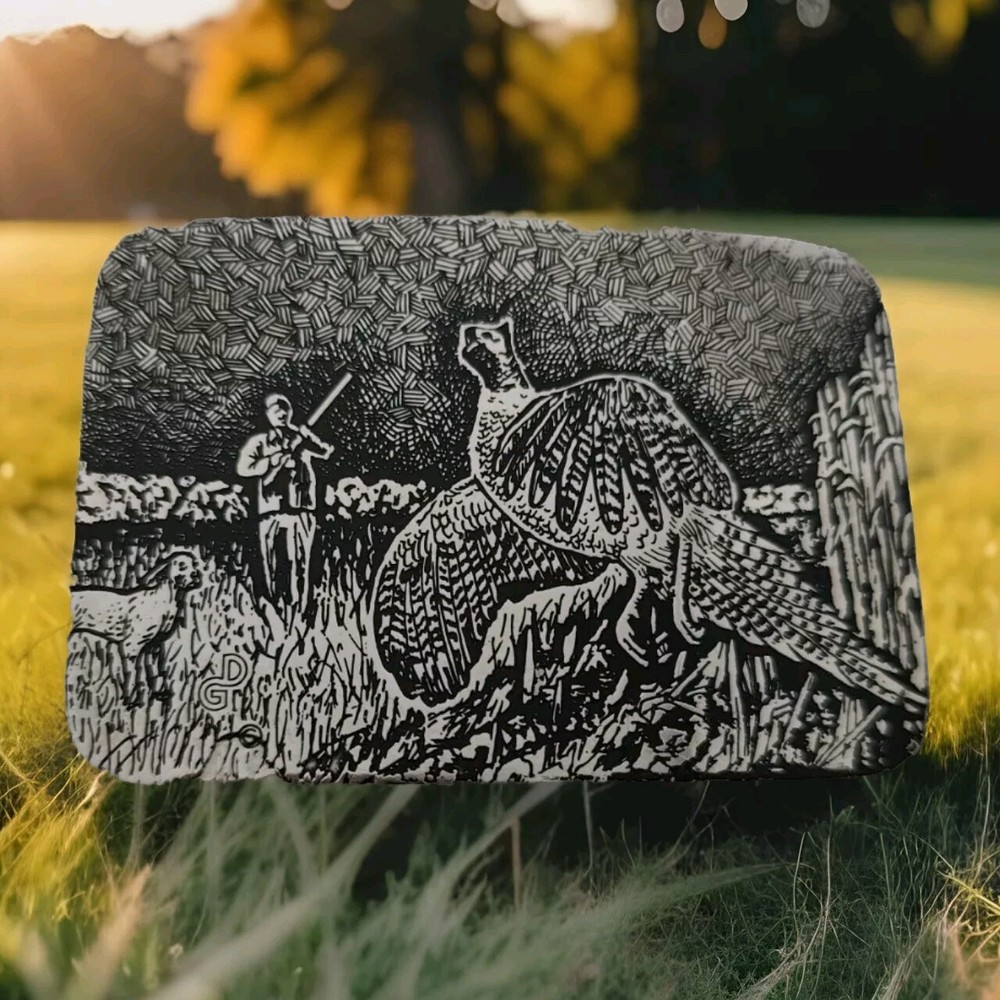 EXQUISITE SILVER TONE QUAIL HUNTING SCENE BELT BUCKLE BY DG