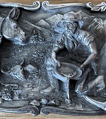 Vintage Pewter 3D Belt Buckle Arroyo Grande Buckle Co. 1981 Gold Mining Panning