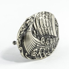 Viking warship Drakkar german silver buckle, Scandinavian Nordic Celtic warrior