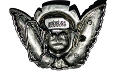 Vtg Washed Up Hollywood Belt Buckle Gothic 3D Cherub Angel Pewter Metal Y2K A+!