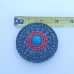 Southwestern Concho Belt Buckle Slide Faux Turquoise Coral Beaded Round Western