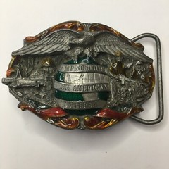 Vintage 1986 Brass USA Patriotic Proud To Be An American Veteran Belt Buckle War