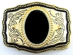 Gold Color Oval Western Natural Black Onyx Cabochon Cab Belt Buckle PBB4/3523