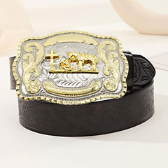 WESTERN PRAYING COWBOY RODEO FAITH CROSS LONG GOLD SHINY BELT BUCKLE US SELLER
