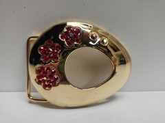 Gold Tone With Red Stone Belt Buckel Flower Design Belt Buckle