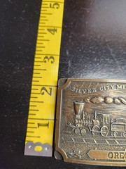 Silver City Mining Company Belt Buckle Bronze Tone 3&Prime;x2&Prime; Train Oregon Engraved