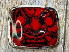 Samurai Video Game Cyberpunk Oni Mask Red Black Enamel Belt Buckle