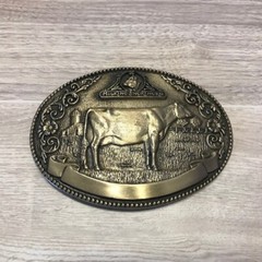Vintage 80&rsquo;s Tony Lama Brass Belt Buckle Dairy Breed Series Milking Shorthorn