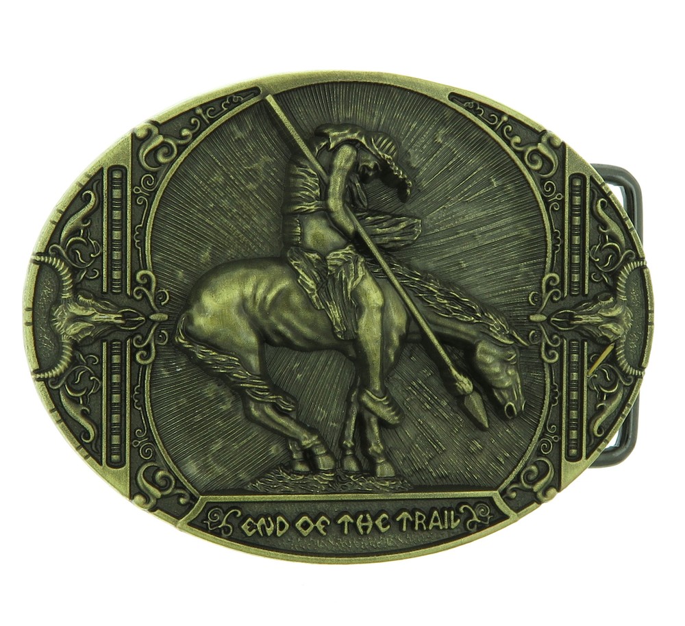 End of Trail American Indian on Horse Western Bronze Plated Belt Buckle