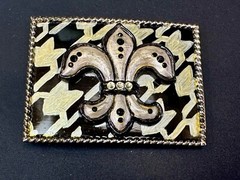 Artisan Whimmg Couture Saints Symbol Fleur De Lis Belt Buckle Rhinestone Accents