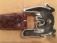 Huge Kieselstein-Cord Sterling Alligator Buckle With Brown Alligator Belt Size 2