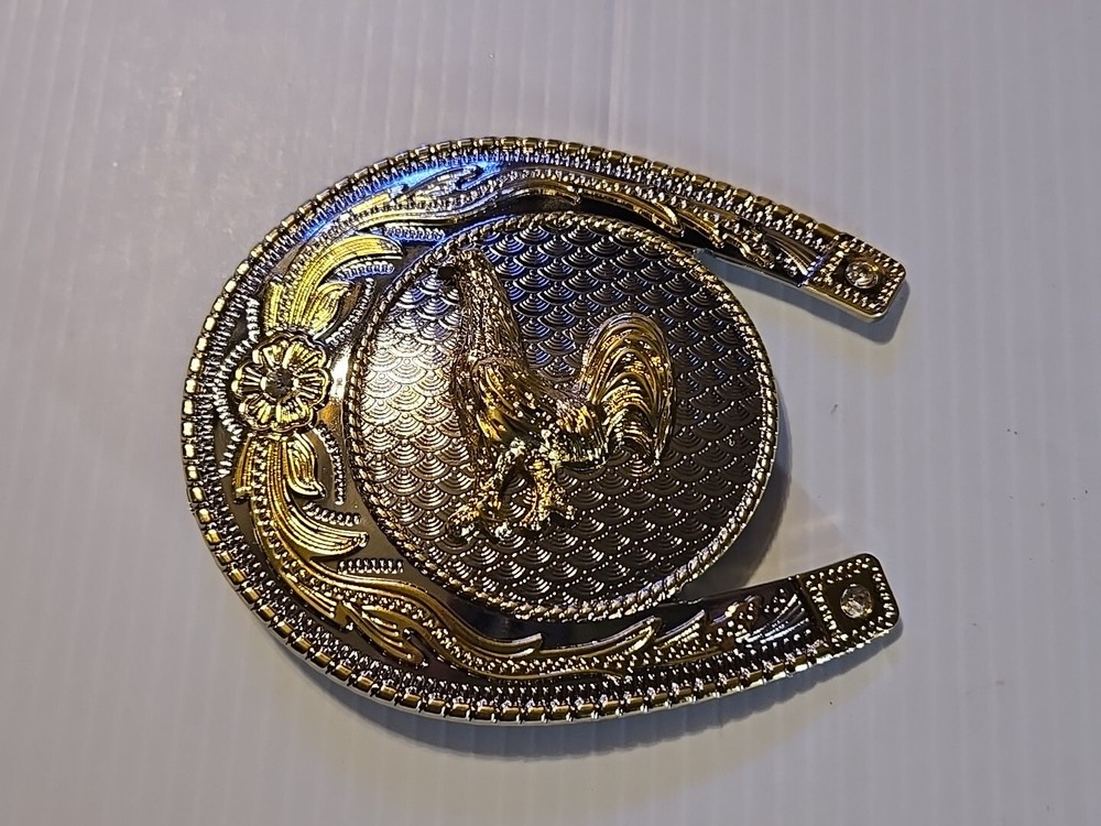 GOLD & SILVER (IN COLOR ONLY) LARGE RODEO WESTERN ROOSTER 🐓 Metal Belt Buckle