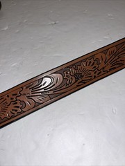 I&rsquo;d Rather Be Fishing Belt Buckle Silver Enamel Inlay With Brown Leather Belt 32
