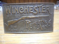 Vintage Brass Belt Buckle Winchester Repeating Arms Western New Haven Conn USA