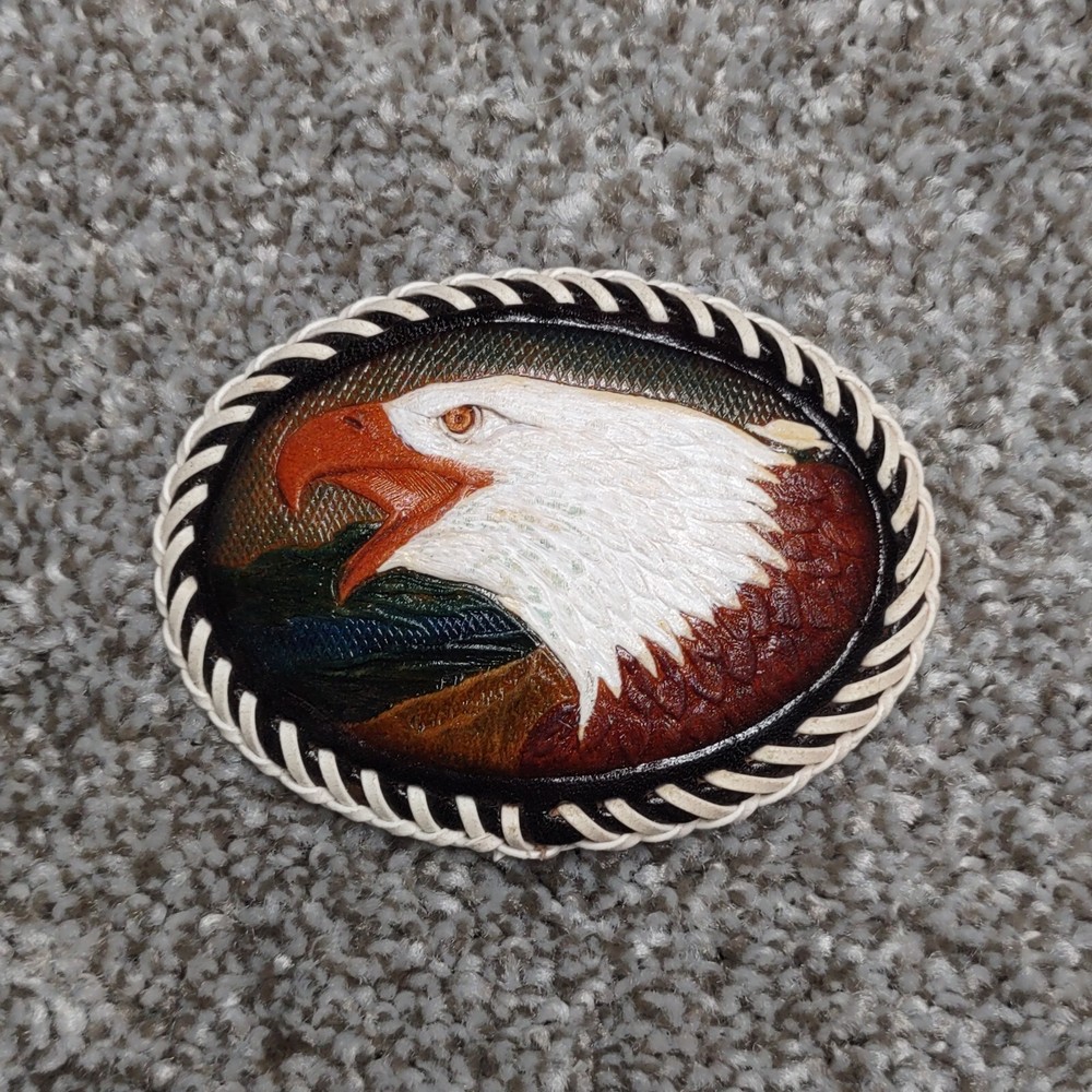 Leather Belt Buckle Bald Eagle Embossed Laced Textured Native Indian