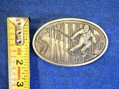 Vintage Skiing Belt Buckle Brass 1976 Snow Cross Country Sports Aspen Vail