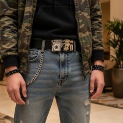Men Silver Metal Belt Buckle Hip Hop Street Fashion Clubwear 100$ Bill Money $$$