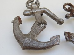 belt buckle vintage metal Anchor cracked sculpture signed T.O.S. TOS Handmade