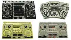 Retro Boom Box Belt Buckle Blaster Radio Dj Ghetto Music Old school Silver Metal