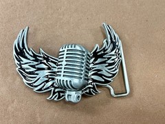 Classic Microphone Flying Wings Classic Rock Music Musician Cutout Belt Buckle