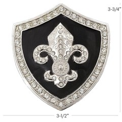 Silver and Black FLEUR DE LIS 3D Shiled Metal Belt Buckle w/ Rhinestones Saints