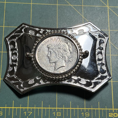 1922 vintage PEACE silver dollar WESTERN belt buckle COIN american RODEO cowboy