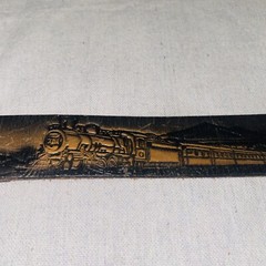 Vintage 1995 Bergamot Leather Embossed Train Belt Colored Railroad Buckle