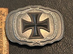 Iron Cross belt buckle, Maltese style symbol with dark enameled finish