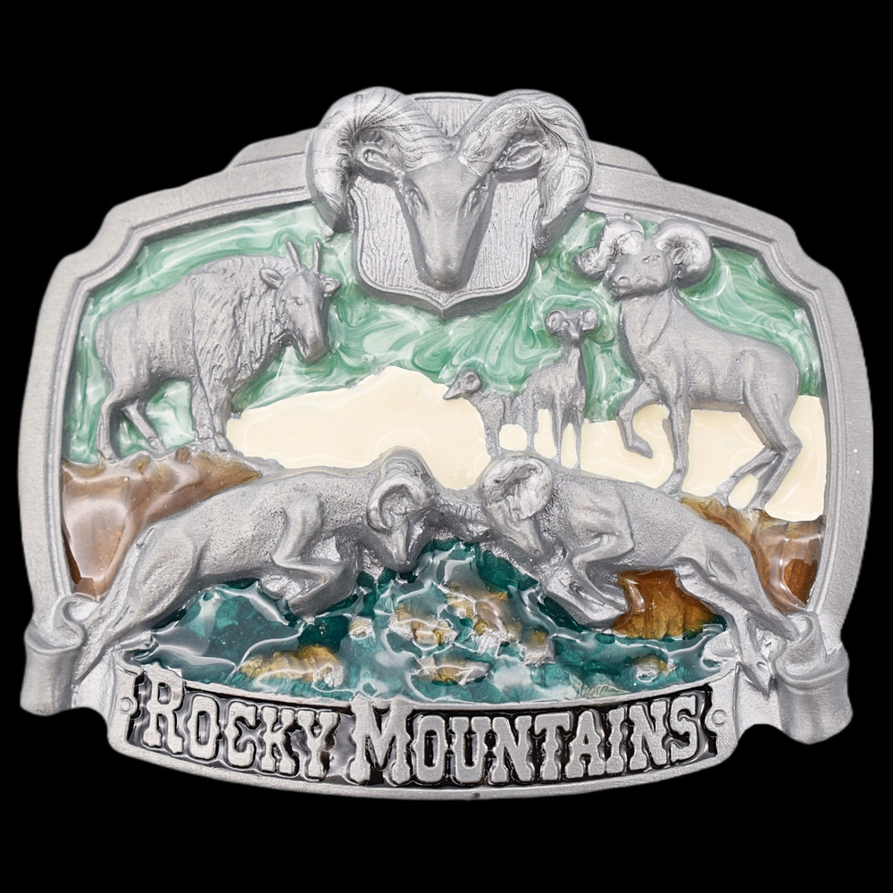Rocky Mountains Bighorn Sheep Colorado Vintage Belt Buckle