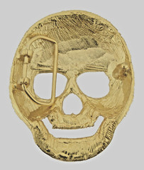 Skull Belt Buckle Gold Metal Bling Rhinestones Halloween Pirate sign Costume New