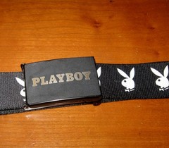 Playboy Bunny Belt w Buckle Bottle Opener Playboy Cloth Adjust Revisible Belt