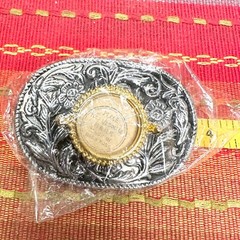 Vintage Half Dollar Coin Belt Buckle NOS DEADSTOCK 70s Silver Tone Black