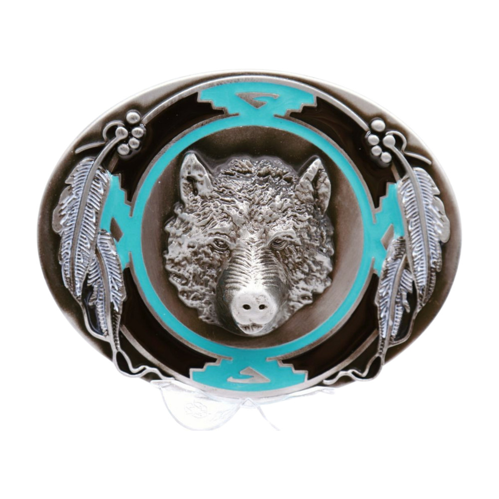 Men Western Belt Buckle Silver Metal Bear Hunter Country Chic Casual Jeans Pants