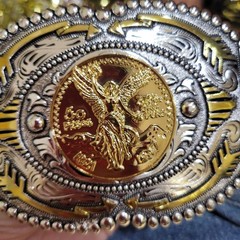 Centenario Cowboy Belt Buckle Western Hebilla Silver Gold Faux Mexican Peso
