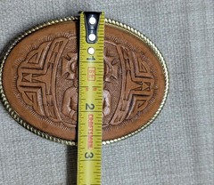 vintage TOOLED leather NATIVE AMERICAN belt buckle SOUTHWESTERN indian cowboy