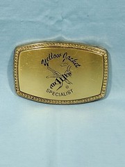 Vintage Yellow Jacket Specialist Belt Buckle Oil Drilling RN# 681 Gold Color