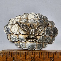 Vintage Nickel Belt Buckle Eagle Graduated Faux Coins