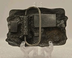 Vintage 1984 « RAILROADS BUILT AMERICA » Siskiyou 3D Belt Buckle Pewter & Resin