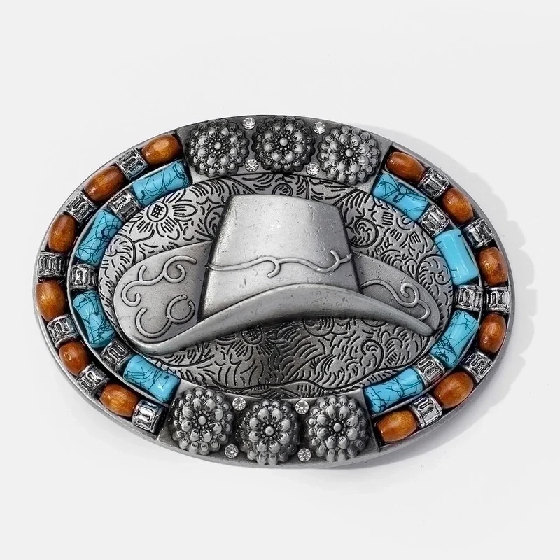 Women Belt Buckle Texas Cowboy Hat Bohemian Style Size 3 X 4