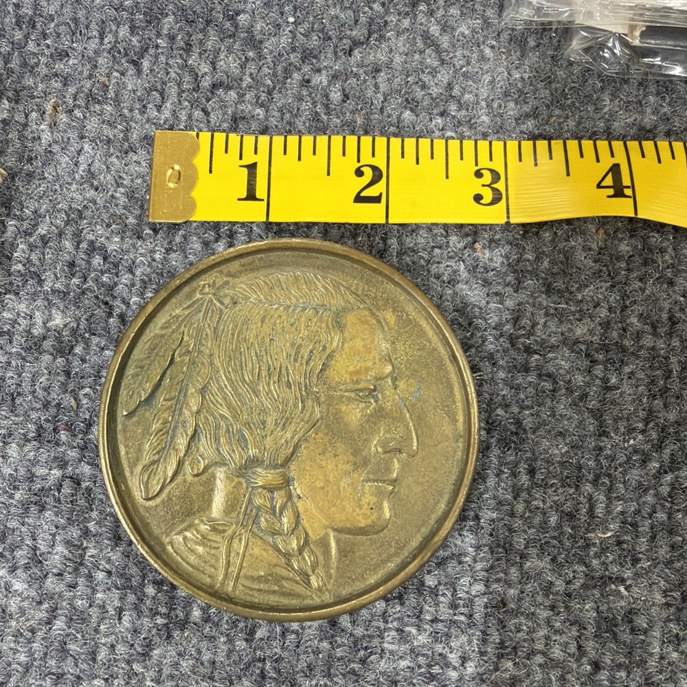 Vintage Baron Buckles Solid Brass Native American Chief Belt Buckle 416 Round