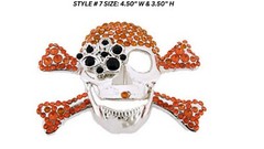 Skull Crossbones Blinged Belt Buckle Halloween Costume Orange Metal Men Women