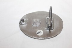 Vintage Great American Products Flying Eagle Pewter Belt Buckle Black Enamel