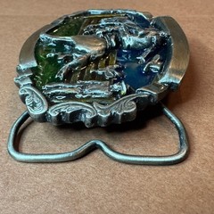 Vintage Western Rodeo Bronco Rider Belt Buckle Enamel Pewter Tone Cowboy Style