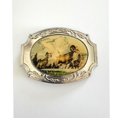 Century Canada Vintage Bighorn Sheep Mountain Scene Silver Tone Belt Buckle